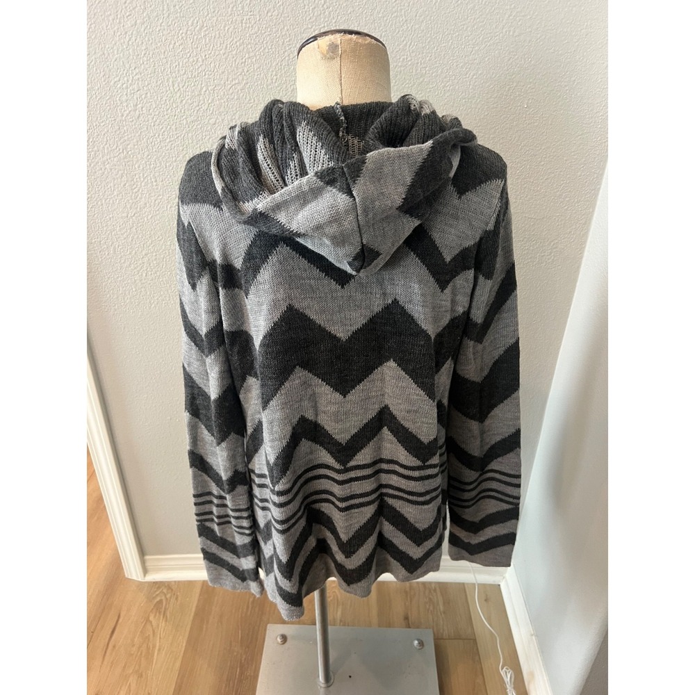 Alley & Gabby by 212 NYC Hooded Chevron Open Front Cardigan Gray Small USA - Picture 3 of 6